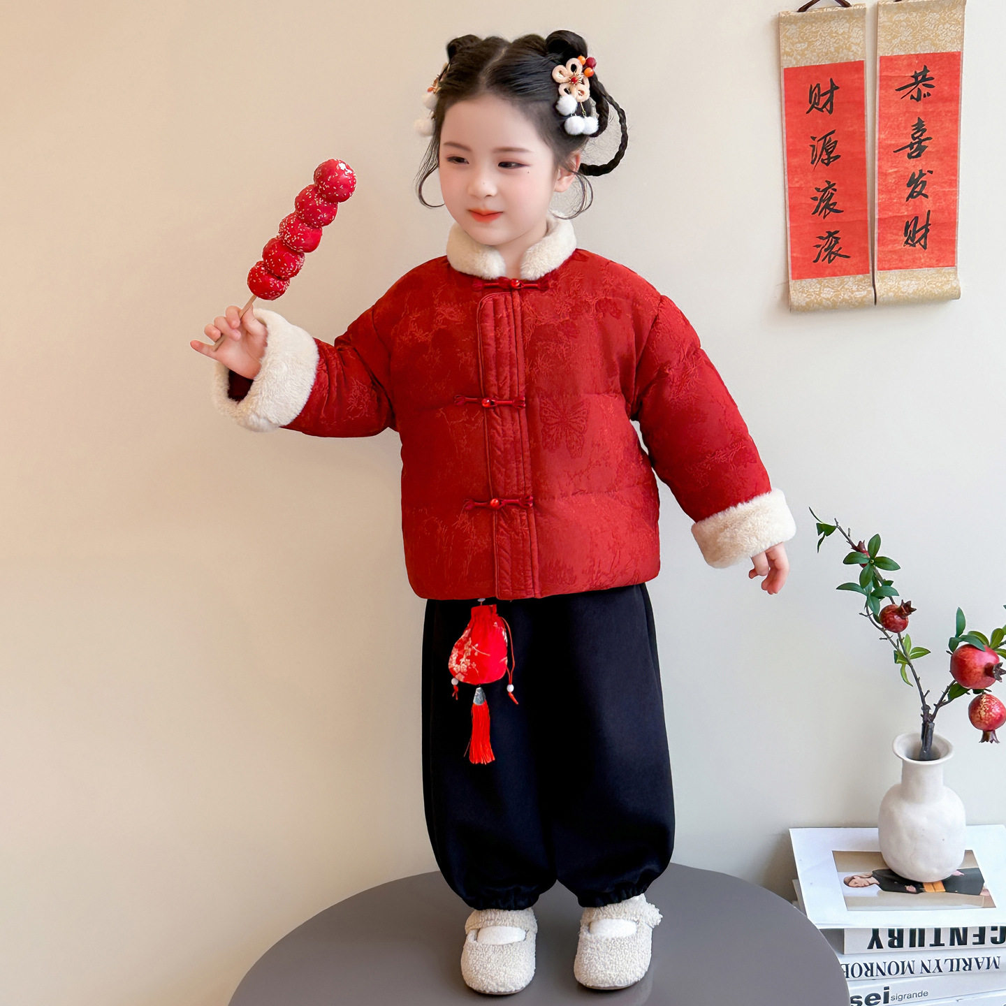 拜年服女童国风棉服套装冬季汉服儿童喜庆过年服周岁宝宝中式礼服,淘宝优惠券,粉丝福利购,淘宝优惠卷