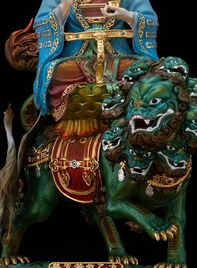 铜彩绘太乙救苦天尊神像家用供奉九头狮东极青华大帝太乙真人摆件