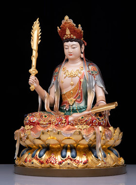 纯铜文殊普贤菩萨佛像珐琅彩文殊师智利像华严三圣普贤像祝福摆件