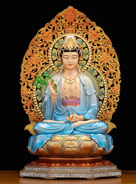 台湾铜彩绘全堂佛三圣佛像