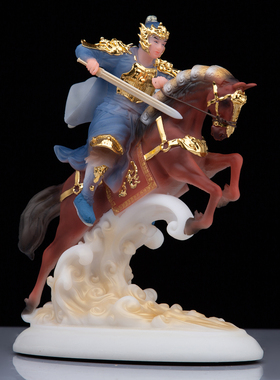 报马二童子神像汉白玉左右对马黄小跑黄小报居家供奉保平安摆件