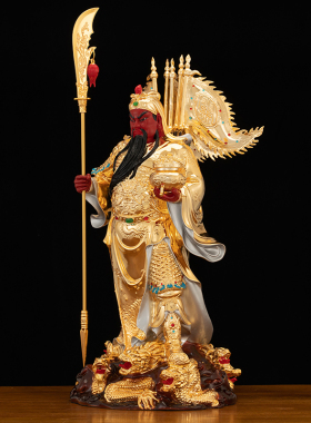 纯铜鎏金彩绘武财神关公神像