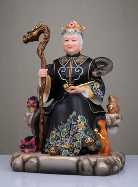 汉白玉五仙坐山黑妈妈神像供奉