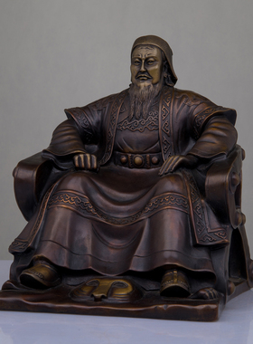 黄铜成吉思汗坐像中式摆件
