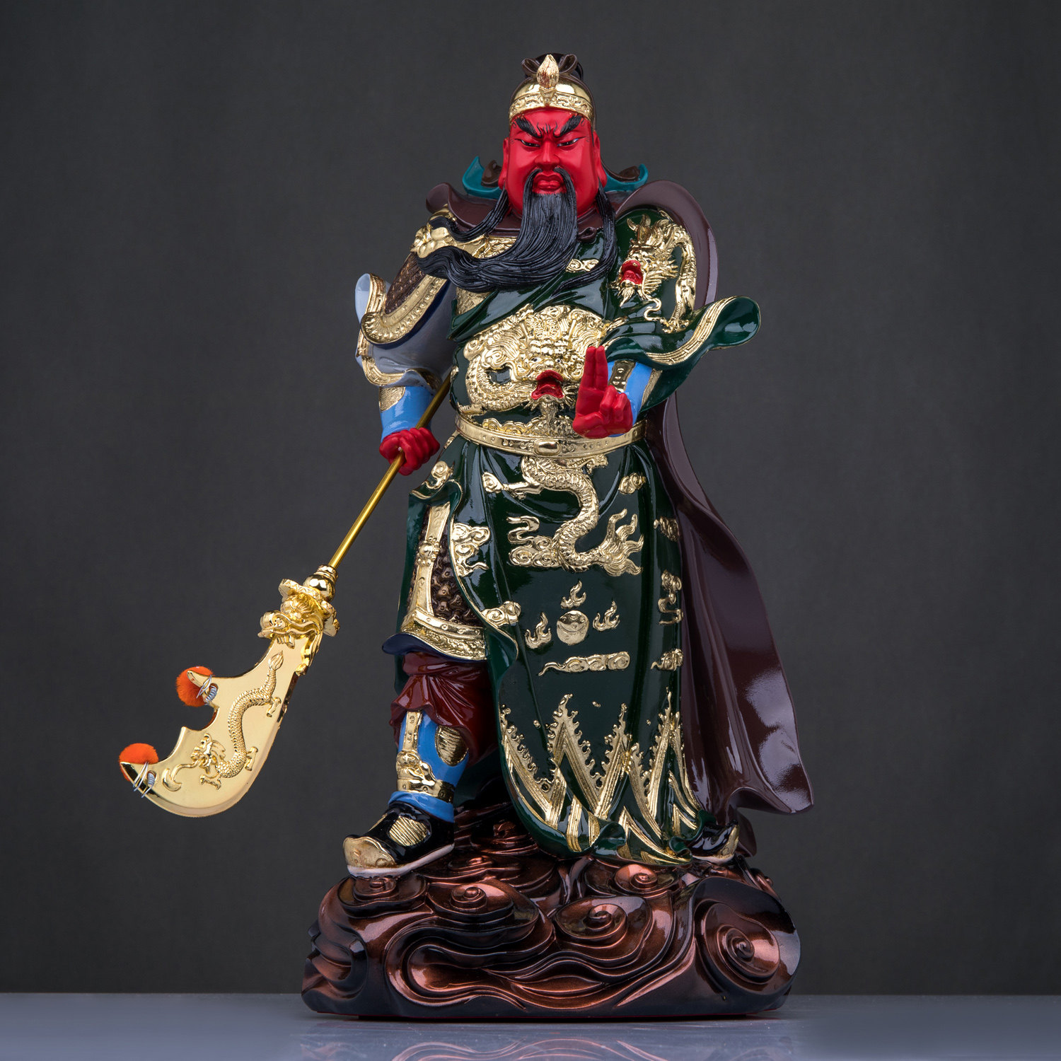 了凡居树脂剑指关公神像站九龙关公武财神关羽家居开业礼品摆件