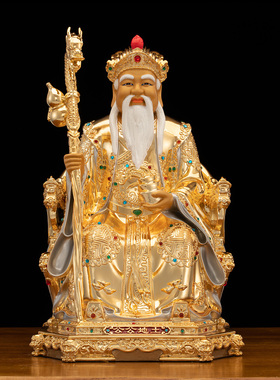 中式铜彩土地公婆供奉神像摆件