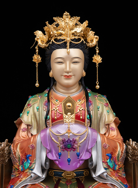 铜彩绘碧霞元君神像摆件泰山奶奶