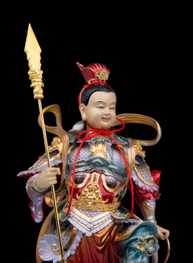 铜彩绘哪吒三太子神像家用祝福摆件中坛元帅铜像脚踏风火轮三太子