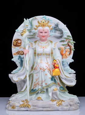 汉白玉黑妈妈铁刹山堂口摆件
