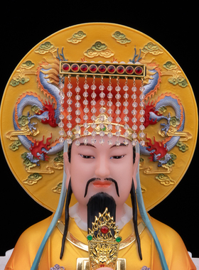 汉白玉玉帝王母神像仿热着色