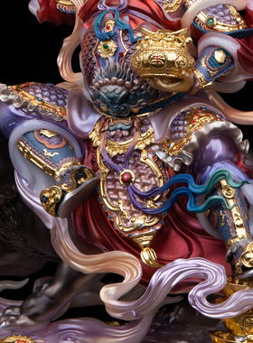 汉白玉石粉武财神赵公明神像摆件