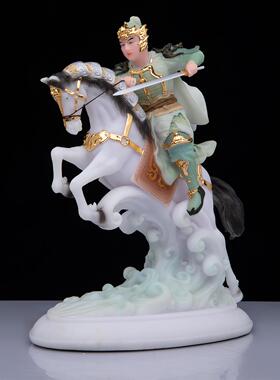 黄小跑黄小报摆件汉白玉