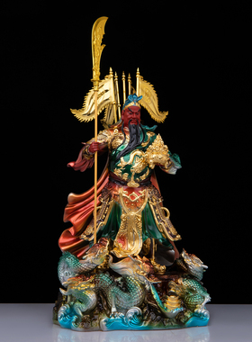 树脂九龙关公神像中式摆件