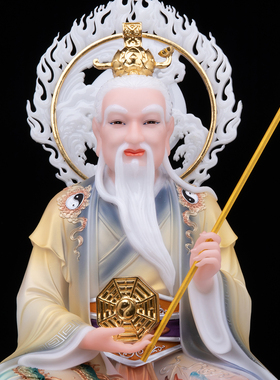 鸿钧老祖神像摆件汉白玉彩绘