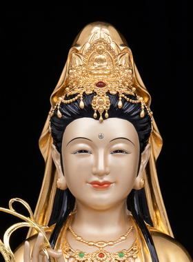 自在观音菩萨佛像摆件铜贴金观世音神像家用装饰佛堂供奉观音像