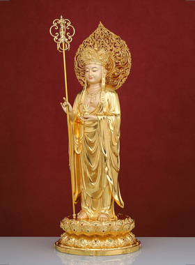 铜中式客厅玄关站光头地藏王神像