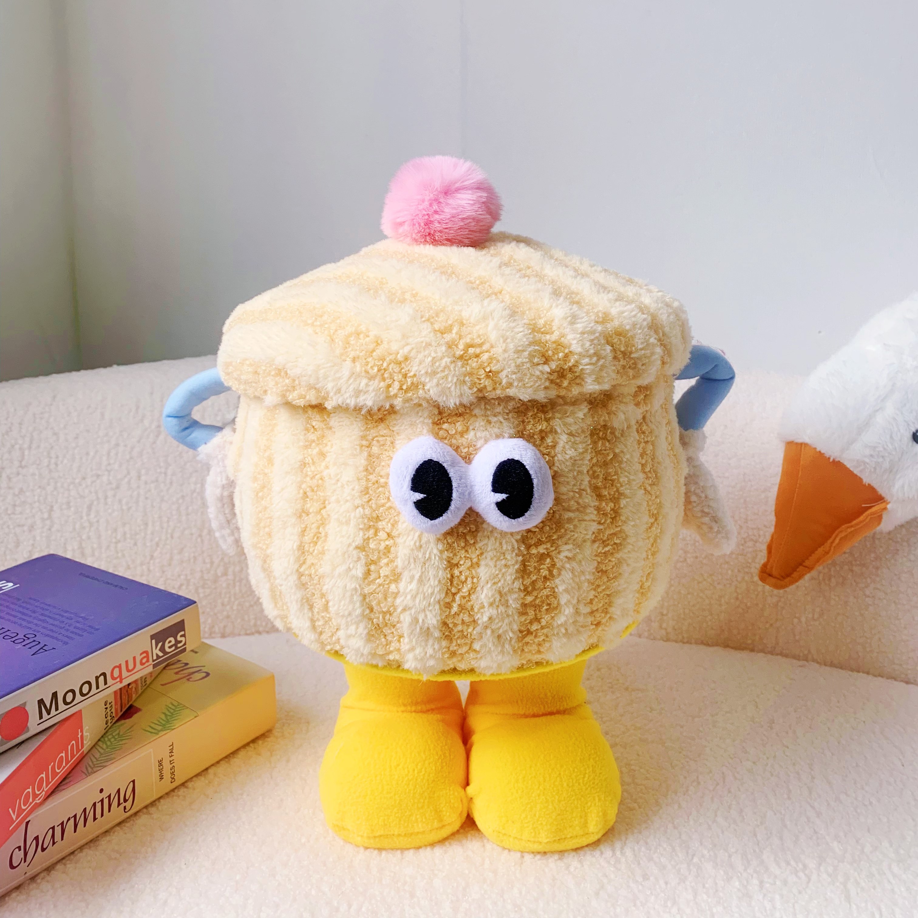 小怪兽小茶壶收纳羊羔绒棉绳整理篮可爱卡通收纳筐客厅桌面摆件,淘宝优惠券,粉丝福利购,淘宝优惠卷