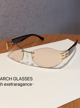 时尚猫眼个性时髦无框骑行登山墨镜女防紫外线网红太阳镜2025潮款