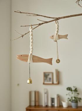 北欧地中海风实木棉绳小鱼风铃