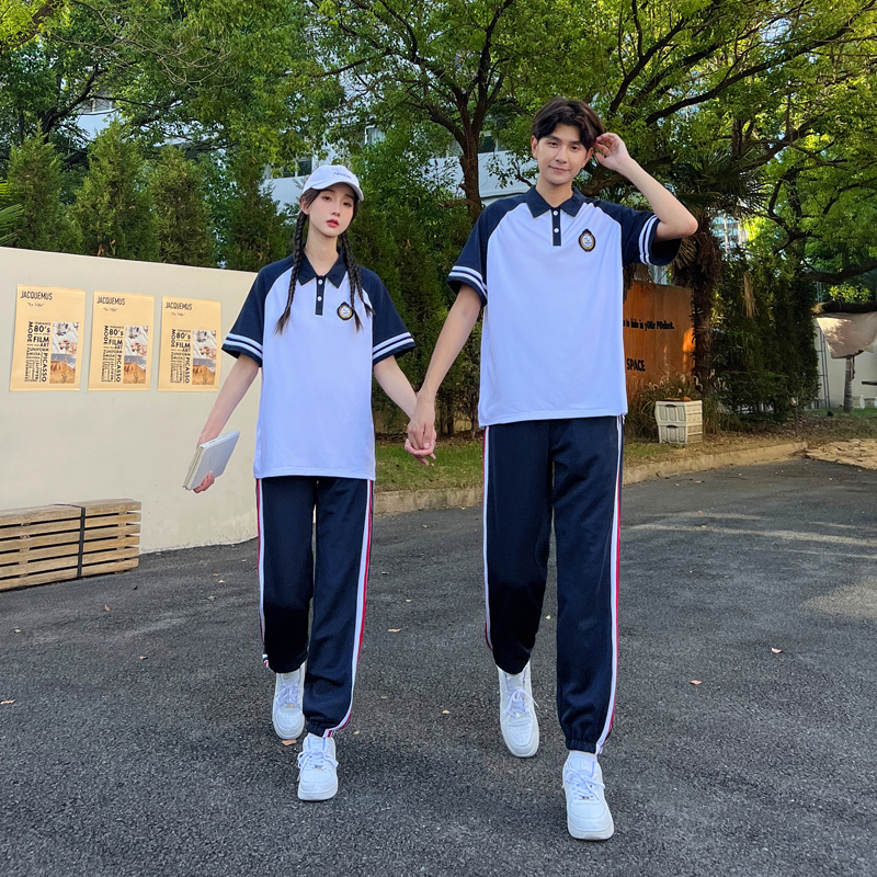 校服短袖套装韩版夏季学院风初中生t恤高中小学生polo衫运动班服-图1