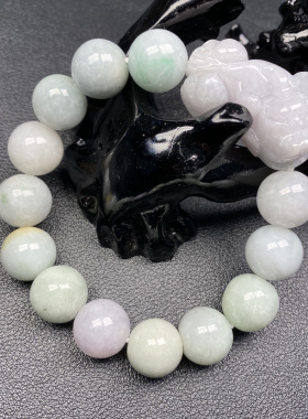 【大佬同款】天然A货翡翠老坑料糯冰种玉貔貅手串卡14mm 多样性