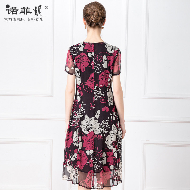中年女装2026夏装新款桑蚕丝印花薄款连衣裙通勤妈妈款H版中裙女