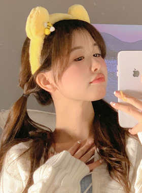 甜美女小蜜蜂毛绒洗脸化妆发箍小熊耳朵压发头箍发饰2024春季新款