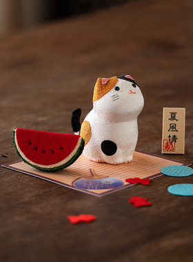 日本进口龙虎堂日式桌面可爱猫咪小摆件创意陶手工装饰情侣礼物