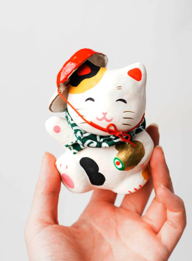 日本一千乃大门屋招财猫咪摆件祝福手工和纸日式创意开业礼物装饰