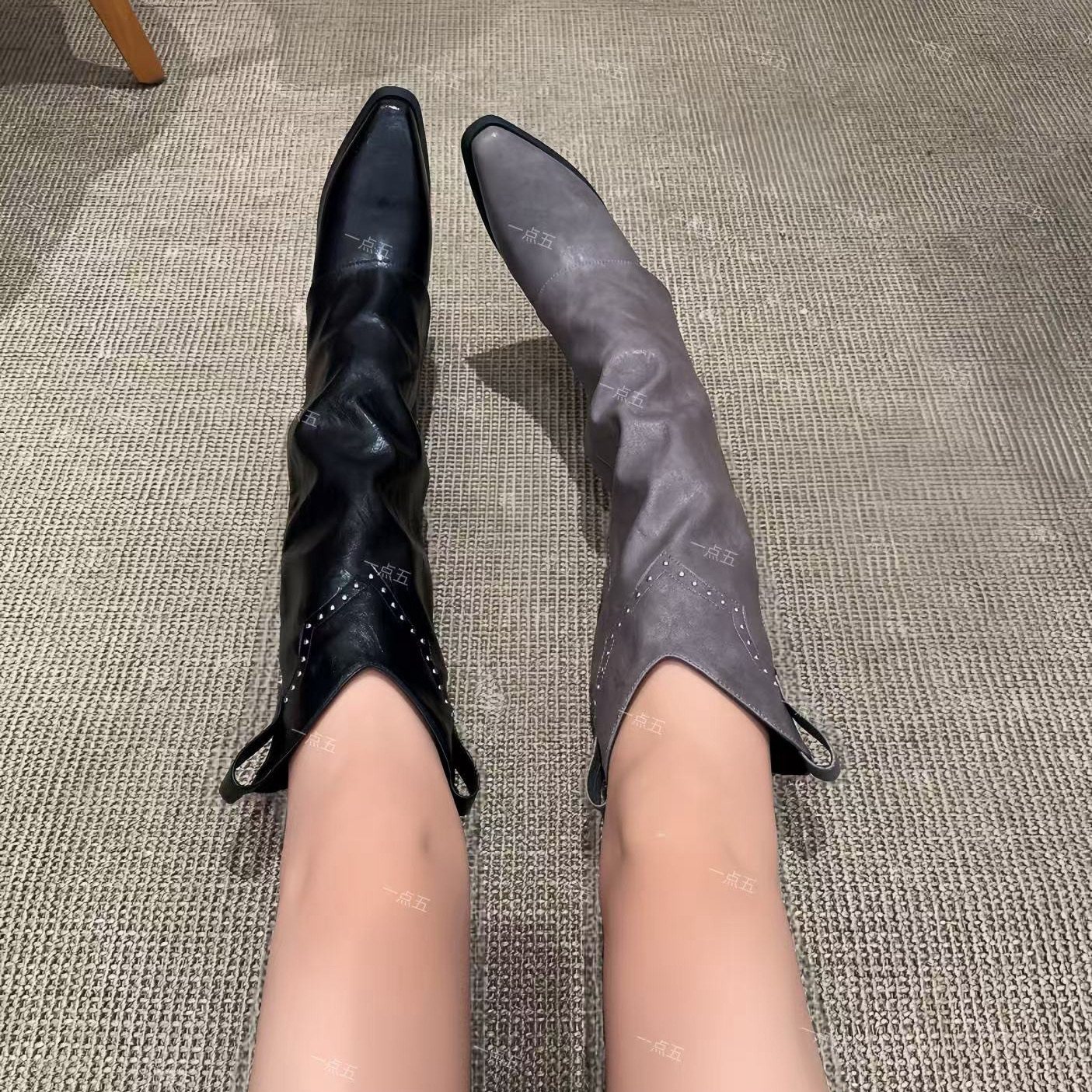 一点五隐形增高14CM女士长靴真皮高跟鞋子经典百搭西部靴,淘宝优惠券,粉丝福利购,淘宝优惠卷