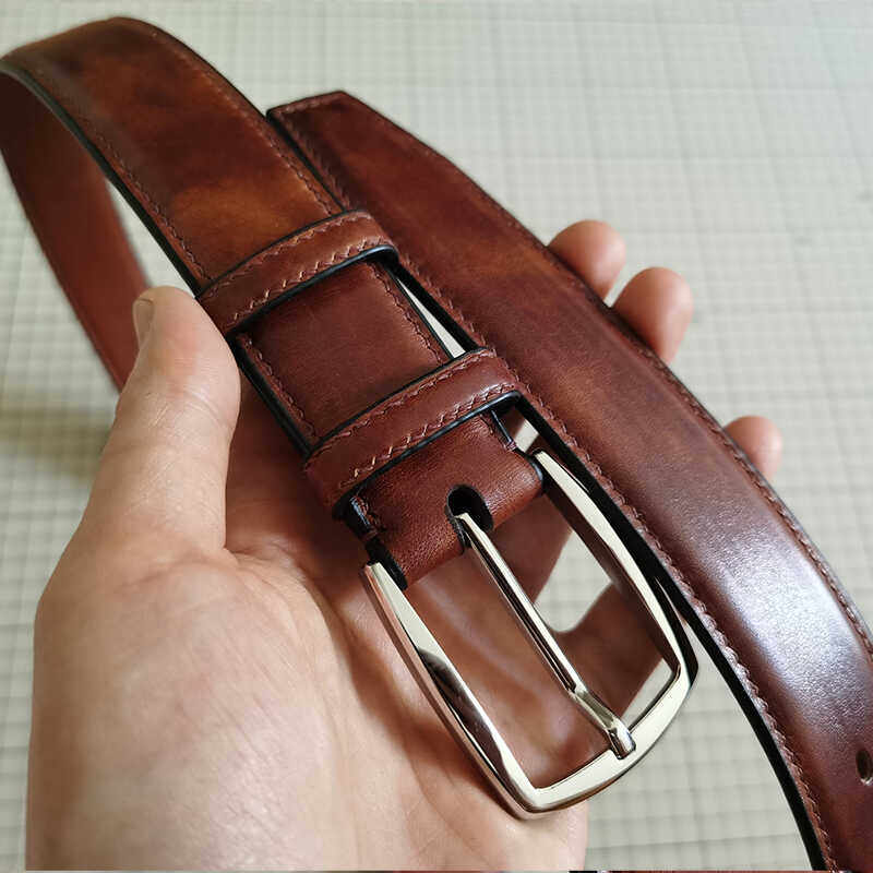 意大利进口MUSEUM CALF博物馆擦色小牛皮商务休闲手工腰带皮带
