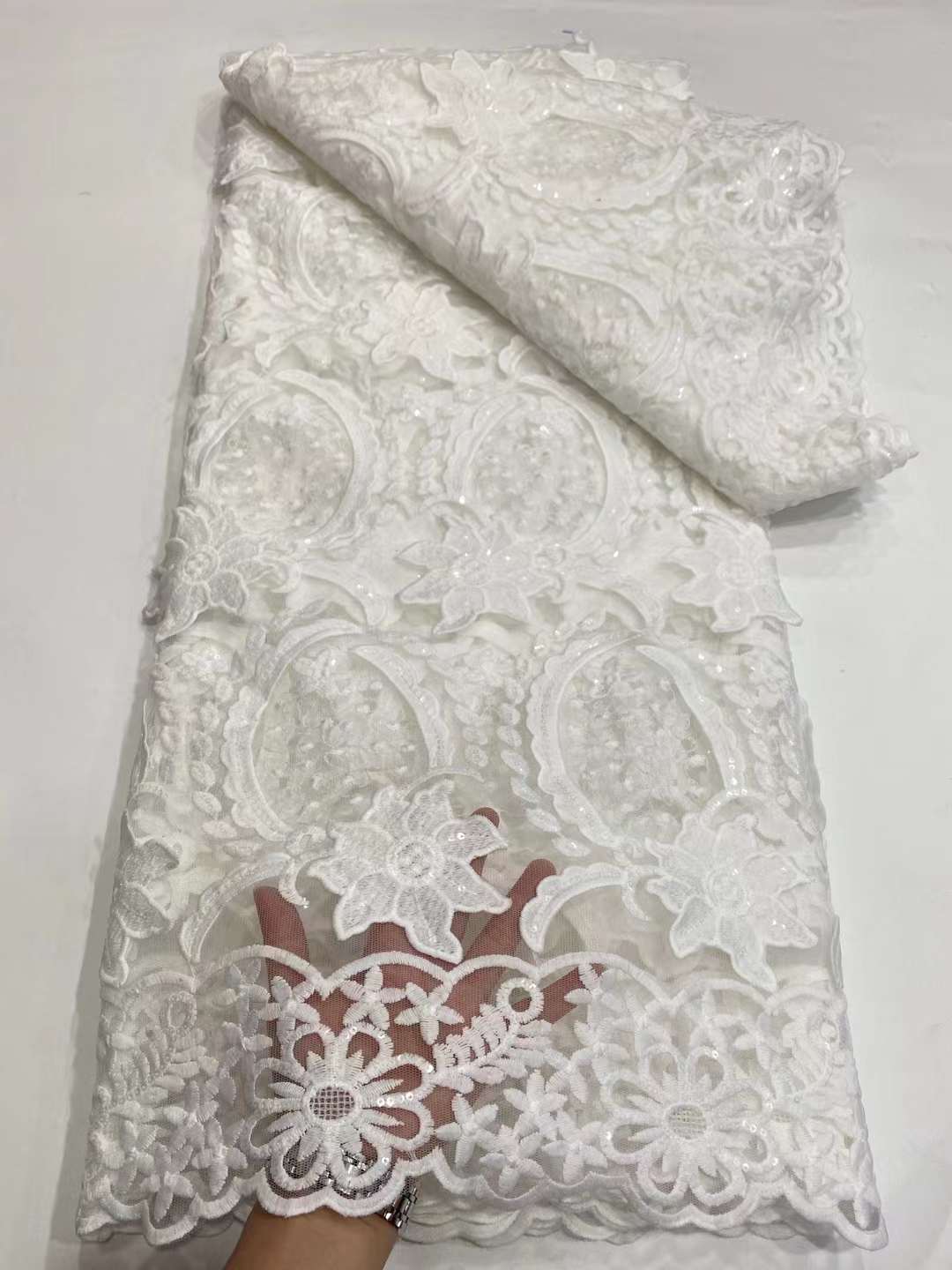 3D立体浮花网布绣花面料舞台服珠片布料New design Lace fabric - 图0