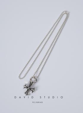 纯银双层十字架圆珠情侣款项链