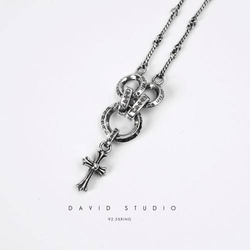 新款David studio925纯银全手工 做旧复古GD权志龙 圆圈项链潮人 - 图0