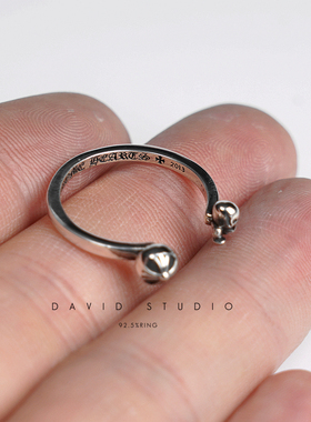 十字珠刻字戒指纯银旧百搭指环