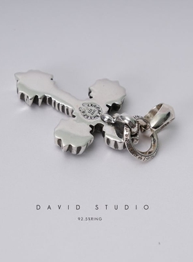 纯银火焰十字架中号项链吊坠朋克