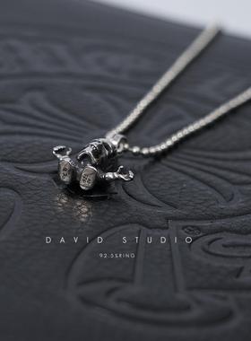 纯银MINI矮人做旧圆珠项链坠