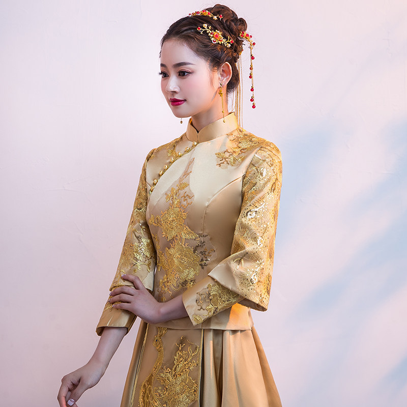 金色秀禾服2020新款中式旗袍敬酒服 焦点红颜旗袍