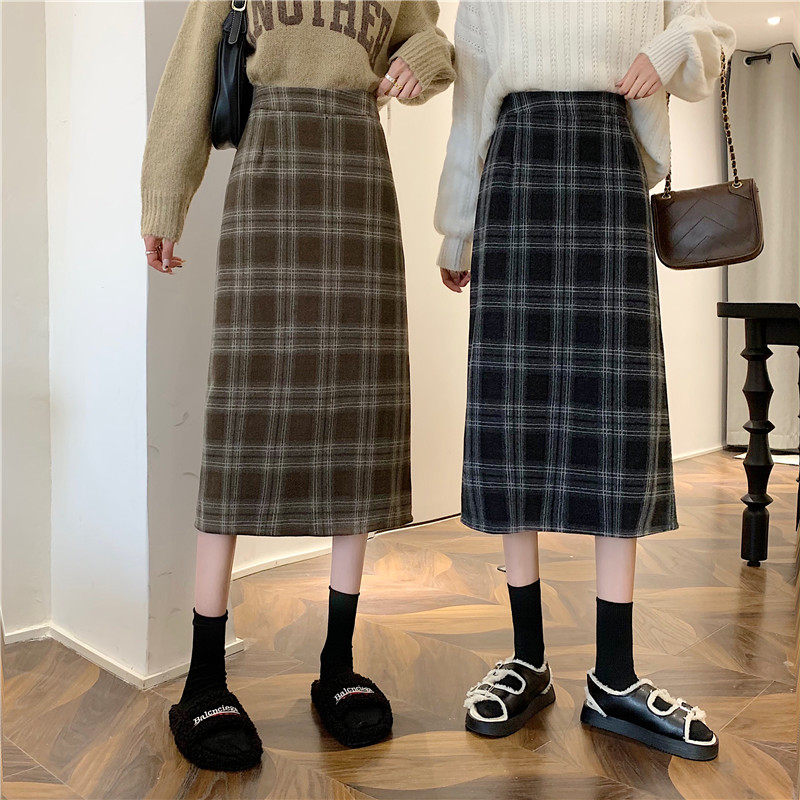 实拍~大码胖MM冬季韩版加厚毛呢高腰长裙chi格子中长半身裙女,淘宝优惠券,粉丝福利购,淘宝优惠卷