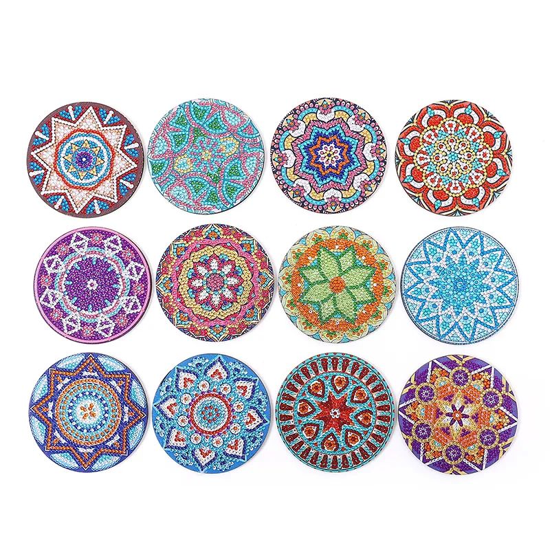 12pcs Diamond Art Coasters With Holder Diy Mandala Pattern S - 图0