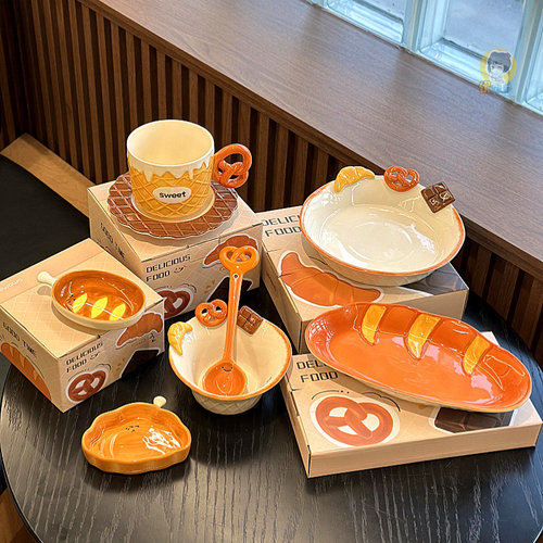 浮雕面包曲奇饼干巧克力碗盘餐具家用釉下彩高颜值饭碗甜品沙拉盘 - 图0