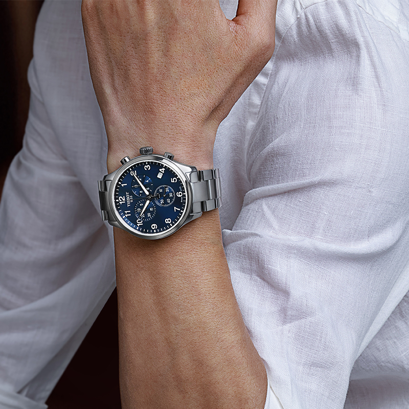 Tissot天梭速驰系列经典运动蓝盘石英钢带手表男表