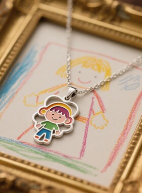 定制纯银珐琅项链儿童绘画礼物