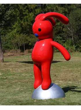 网红创意玻璃钢张占占卡通熊公仔雕塑PUPU兔子大摆件户外商场