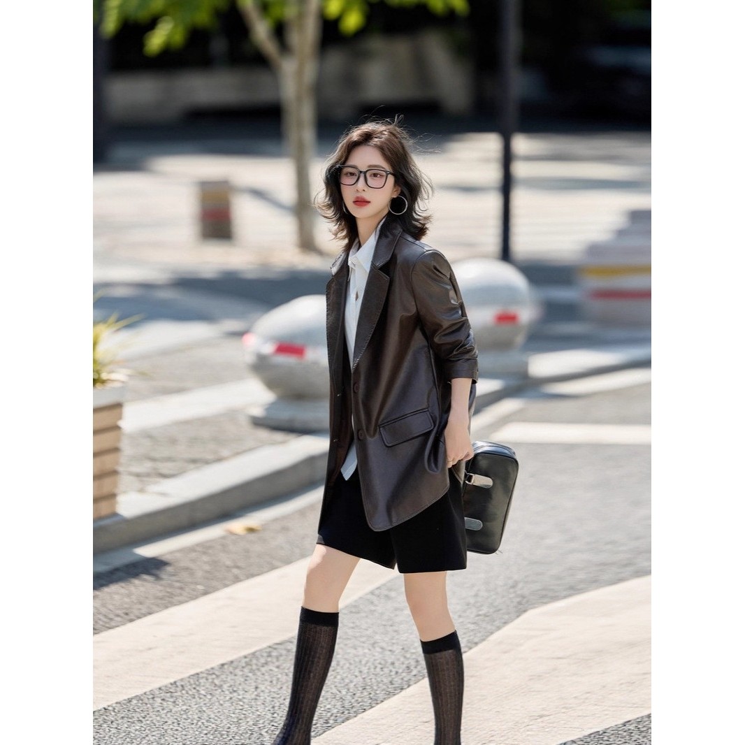 官网女装夏易菲皮衣西装外套女2026秋新款百搭复古气质休闲时尚宽,淘宝优惠券,粉丝福利购,淘宝优惠卷