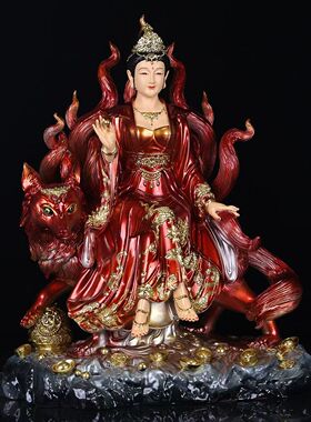 红衣九尾红狐像供奉家用九尾娘娘神像家用供奉摆件九姑娘神像树脂