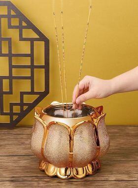 加厚陶瓷莲花香炉家用供奉插香室内供佛观音财神烧香炉佛具用品