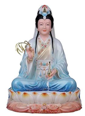 妙善观音菩萨神像树脂坐莲南海观世音娘娘佛像办公室家用供奉摆件