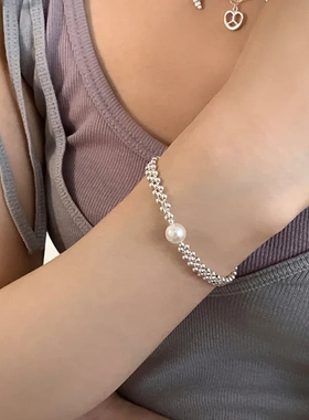 重工小圆珠编织珍珠手链女小众设计感个性独特时尚百搭手环手饰