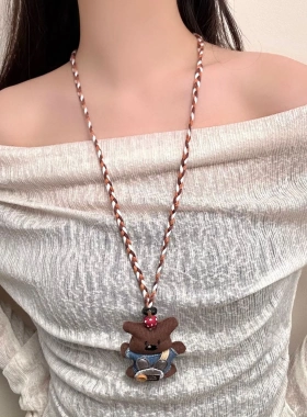 韩系可爱手作布艺小熊可爱项链卡通兔子牛仔卫衣长款毛衣链配饰女